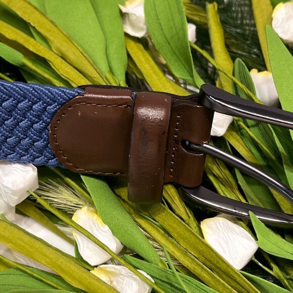 Perry Stretch Fabric/Leather-Trim Woven Belt, 38-40 * 1 3/8" - Picture 2 of 3